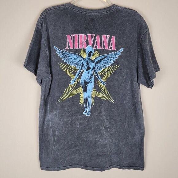 Nirvana In Utero Angel Graphic T-Shirt 2 Side Print Acid Wash Retro Gray Size M - Picture 3 of 9